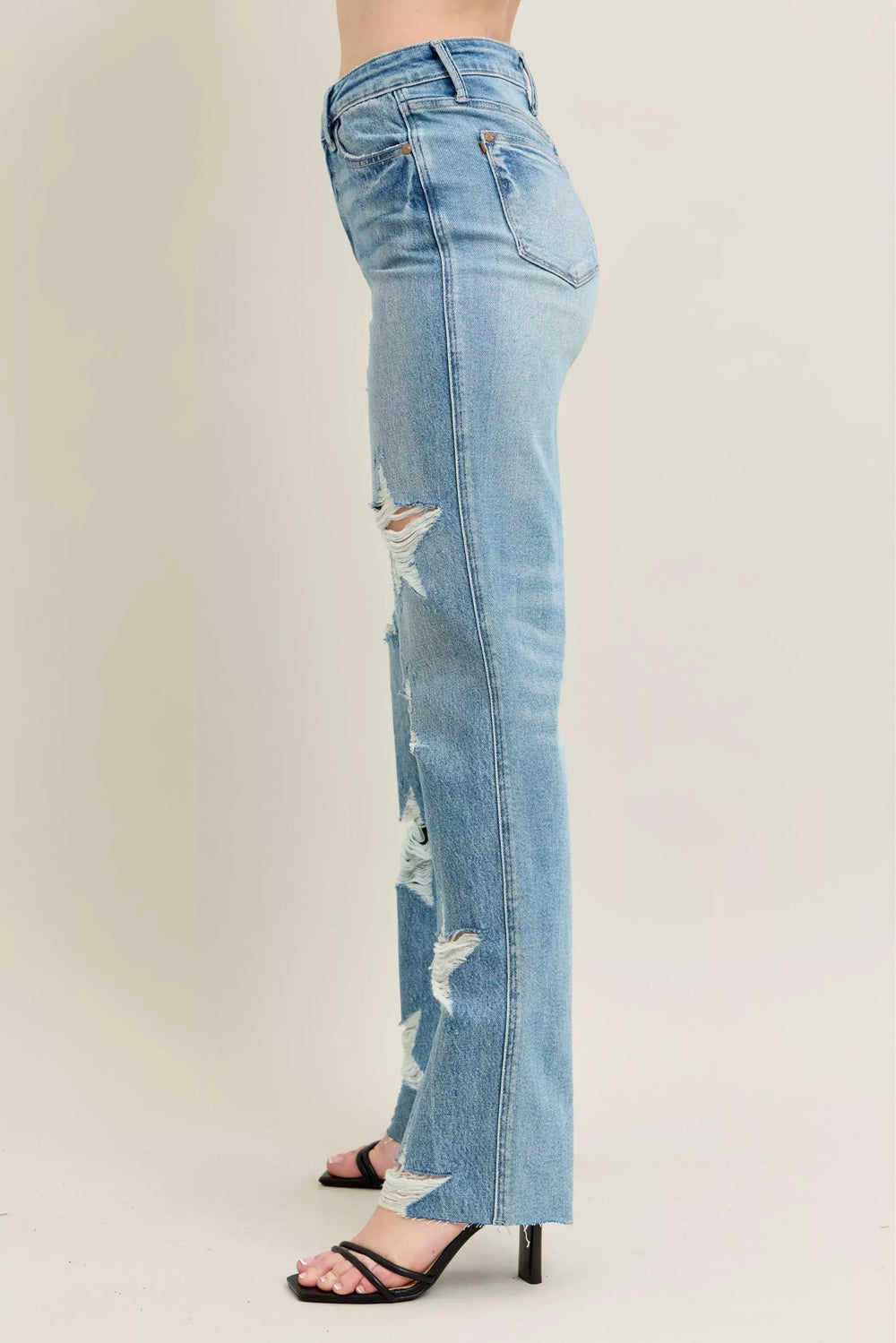 Judy Blue Full Size High Waist Rigid Magic Star Shaped Destroy 90's Straight Jeans Plus Size