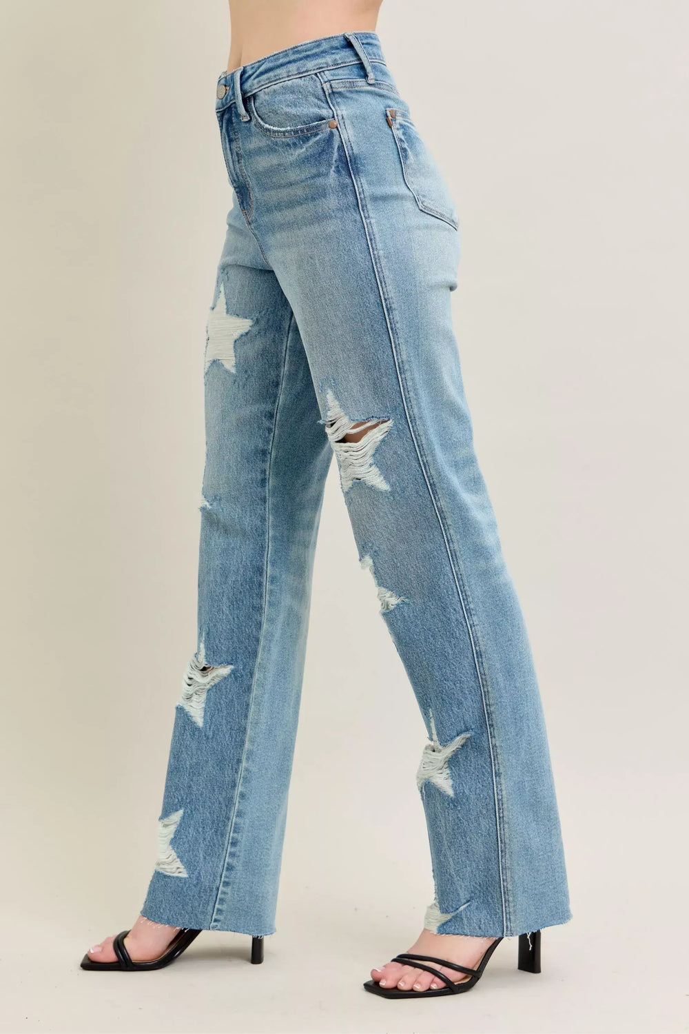 Judy Blue Full Size High Waist Rigid Magic Star Shaped Destroy 90's Straight Jeans Plus Size