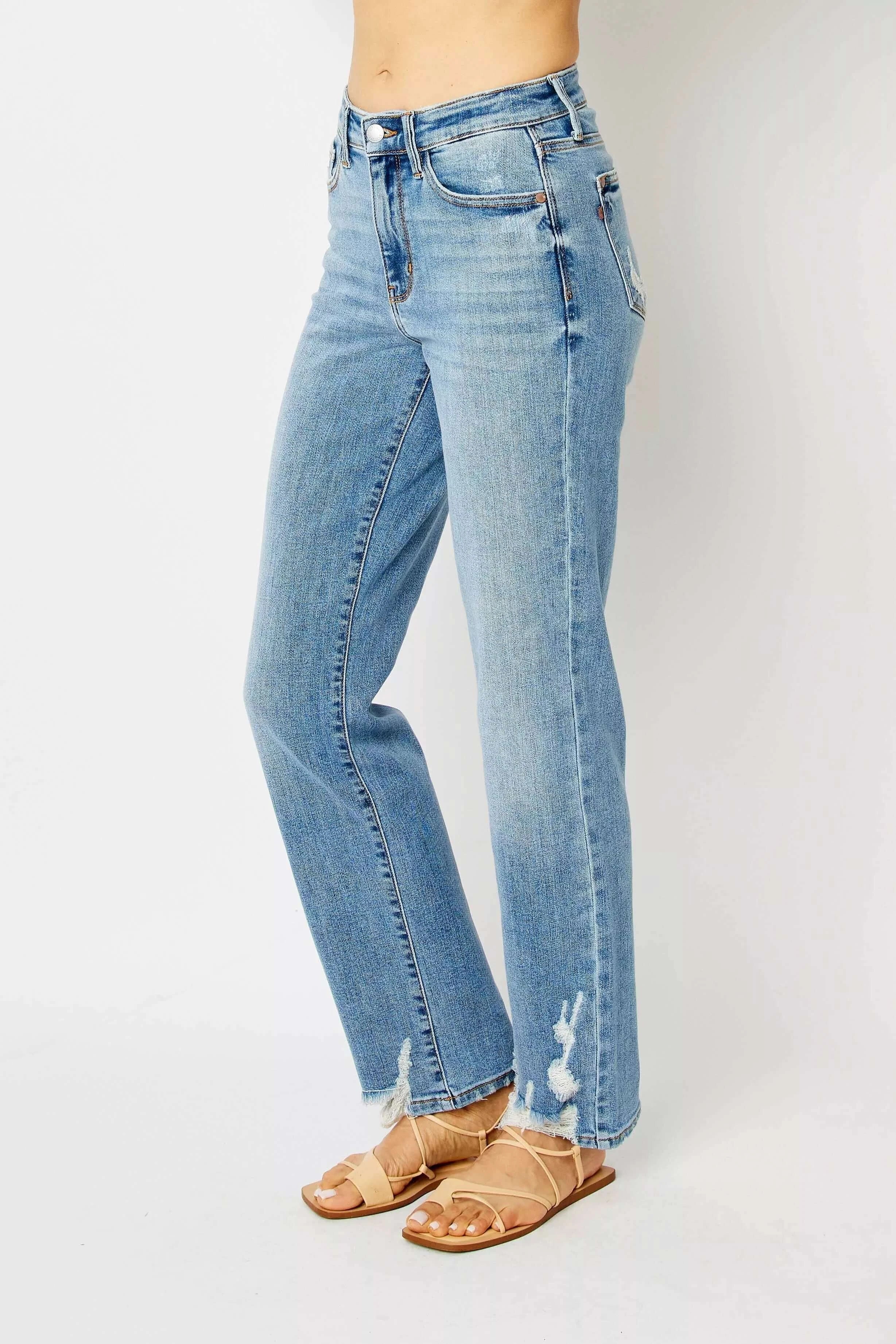 Judy Blue Full Size High Waist Straight Jeans with Heavy Destroy Plus Size