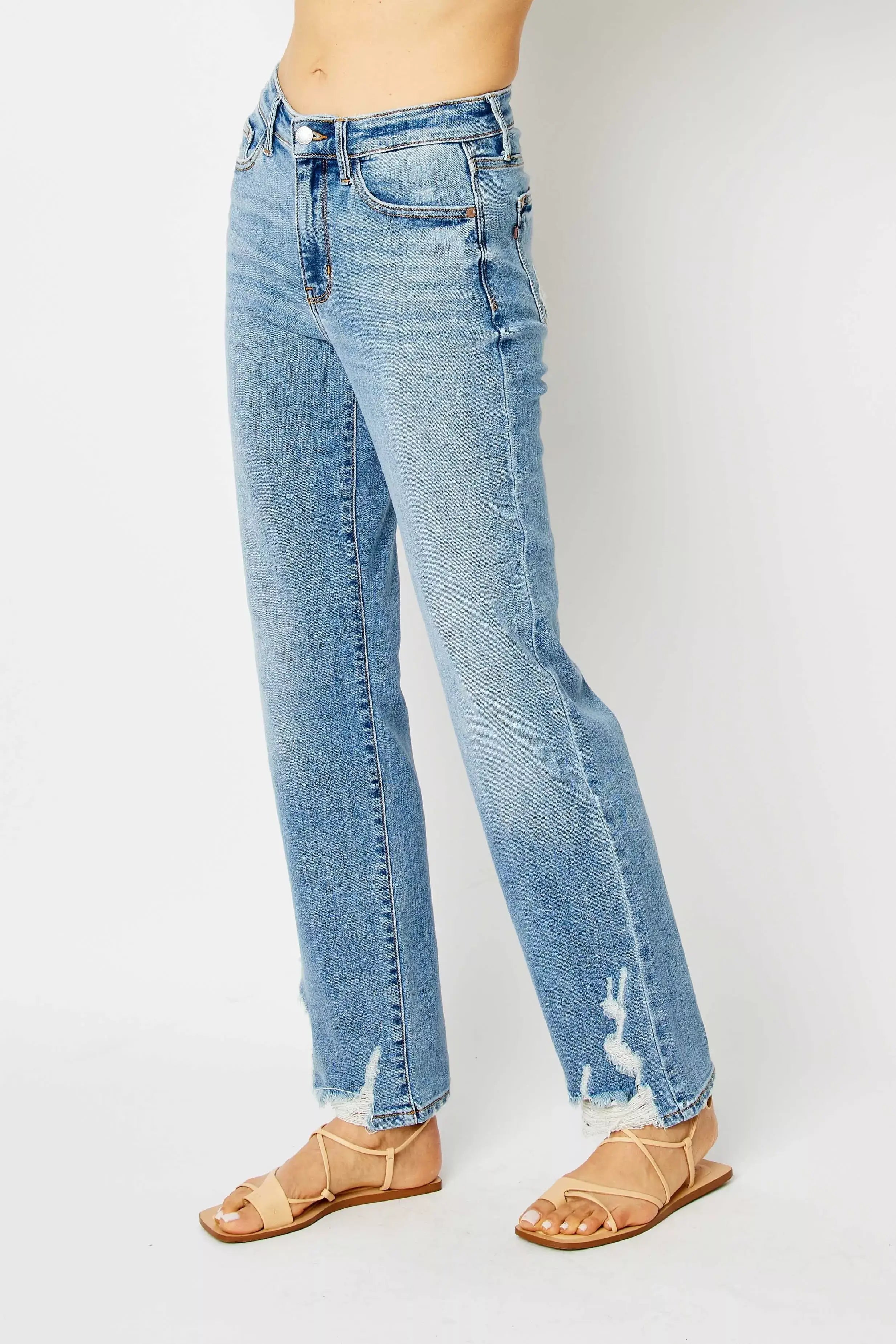 Judy Blue Full Size High Waist Straight Jeans with Heavy Destroy Plus Size