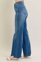 Judy Blue Full Size High Waist Tummy Control Chew Hem Destroy Wide Jeans Plus Size