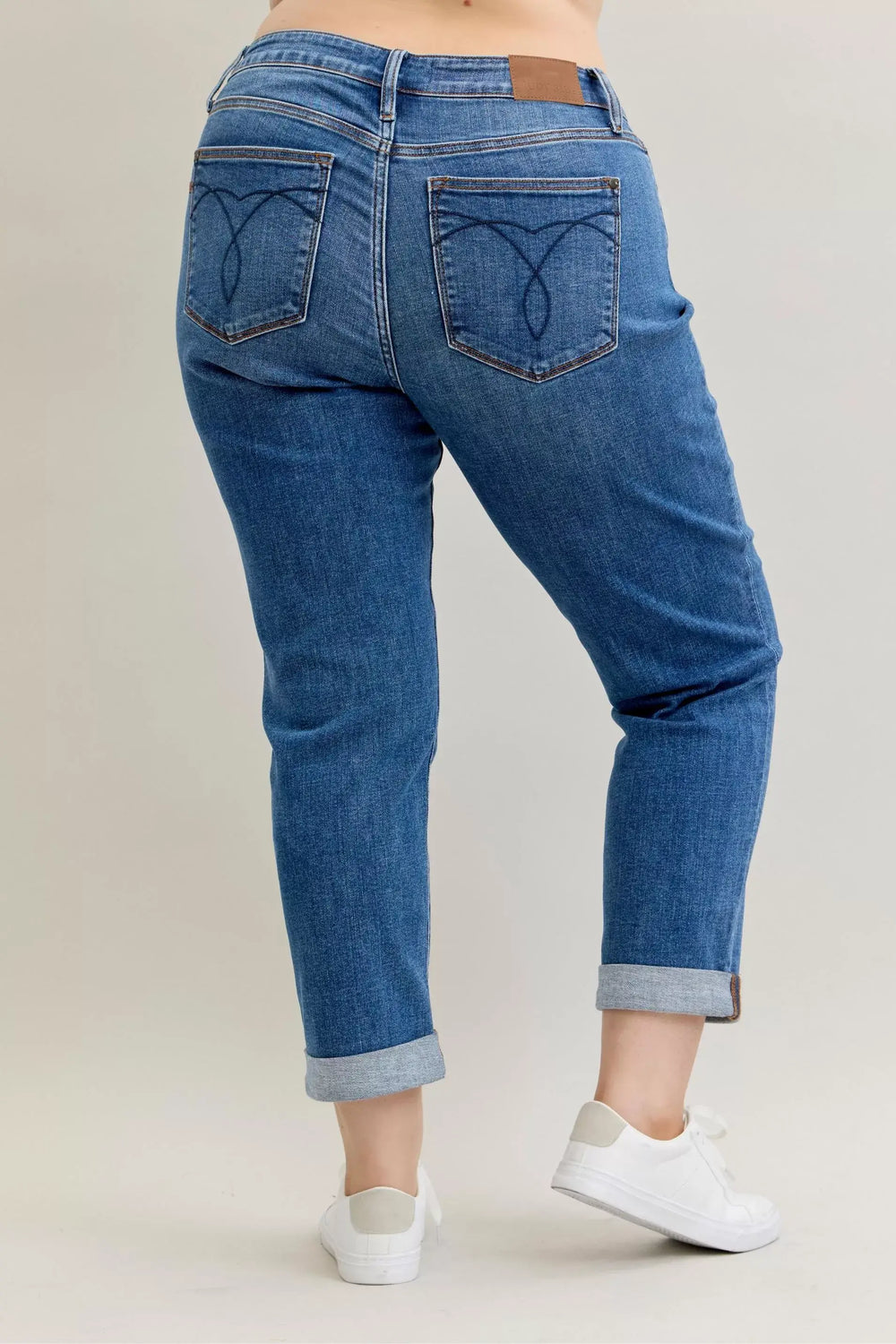 Judy Blue Full Size Mid Rise BF Classic Cuffed Jeans Plus Size