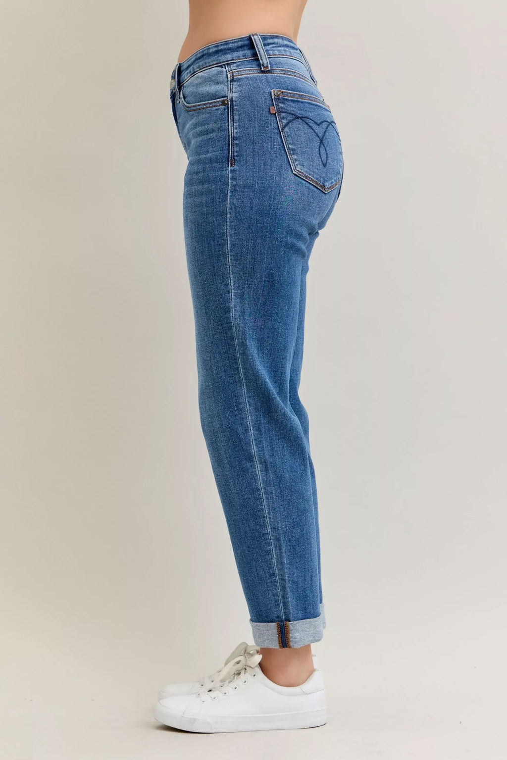 Judy Blue Full Size Mid Rise BF Classic Cuffed Jeans Plus Size