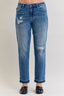 Judy Blue Full Size Mid Rise Bf Patch & Repair Destroy Release Hem Jeans Plus Size