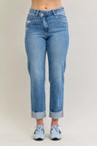 Judy Blue High Waist Bf Criss-cross Mild Destroy Jeans with Single Cuff