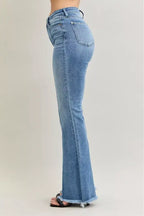 Judy Blue High Waist Flare Fray Hem Jeans with Front Pintuck Detail