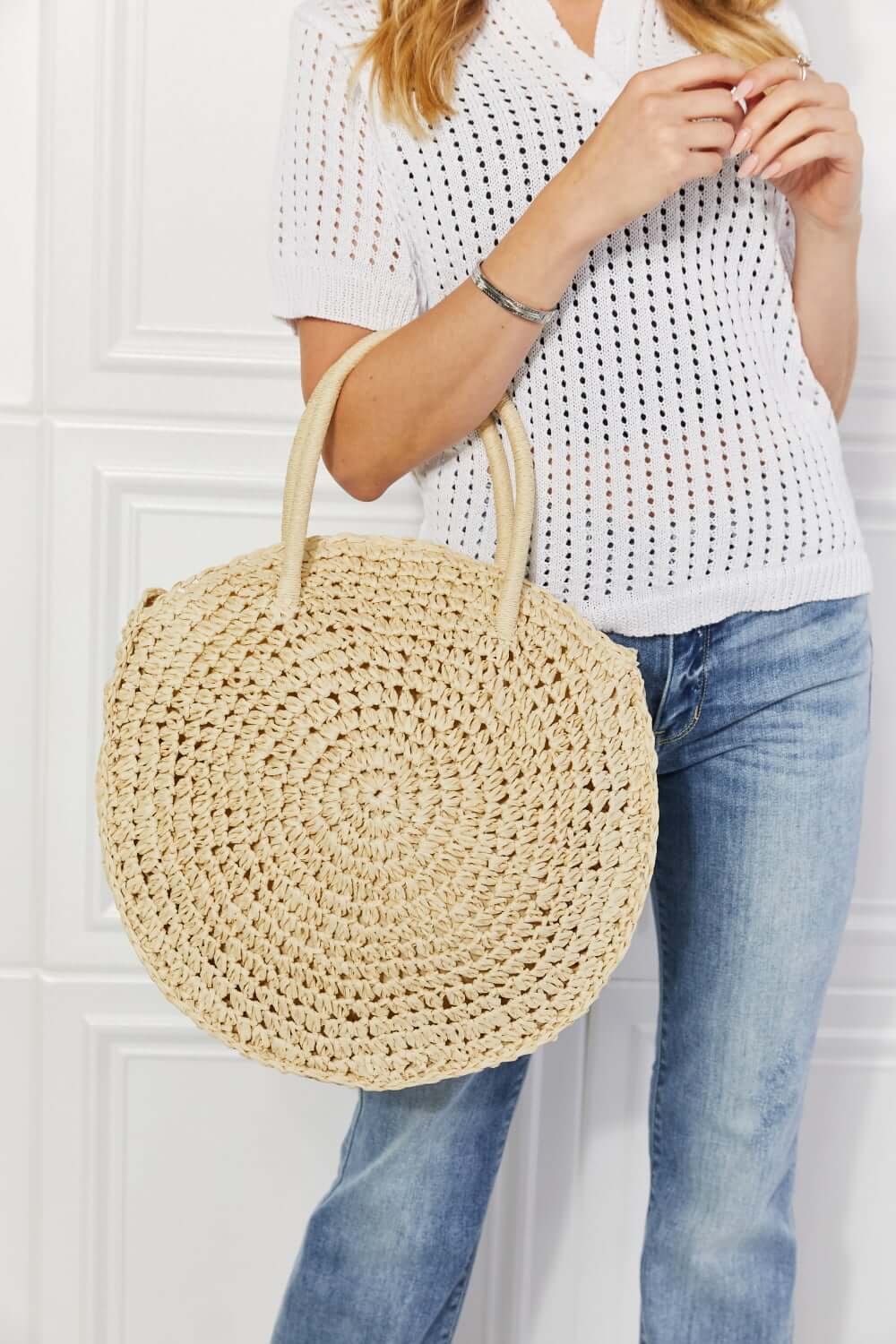 Justin Taylor Beach Date Straw Rattan Handbag in Ivory Image principale du produit