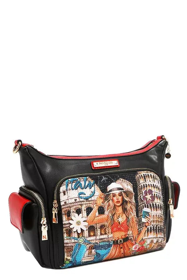 Nicole Lee USA Martha Travels Italy Multi Pocket Shoulder Bag