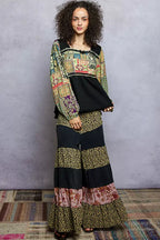 POL Balloon Sleeve Peplum Blouse with Trim Detail