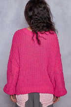 POL Cable-Knit Solid V-Neck Cropped Sweater