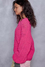 POL Cable-Knit Solid V-Neck Cropped Sweater