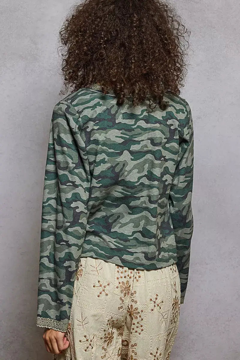 POL Camouflage Print Long Sleeve Top