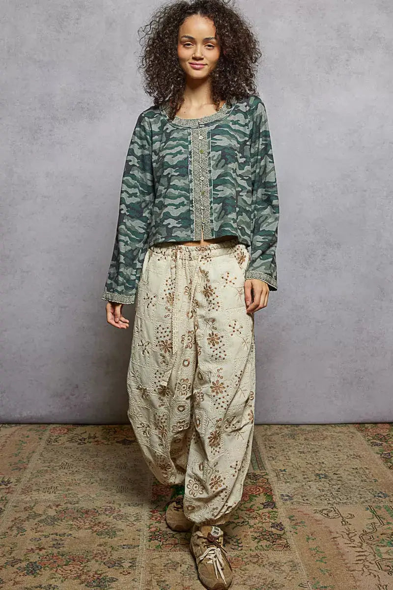 POL Camouflage Print Long Sleeve Top