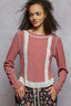 POL Contrast Round Neck Long Sleeve Ribbed Top with Eyelet Patch