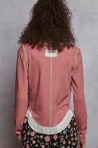 POL Contrast Round Neck Long Sleeve Ribbed Top with Eyelet Patch