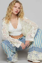 POL Crochet Open-Front Cardigan