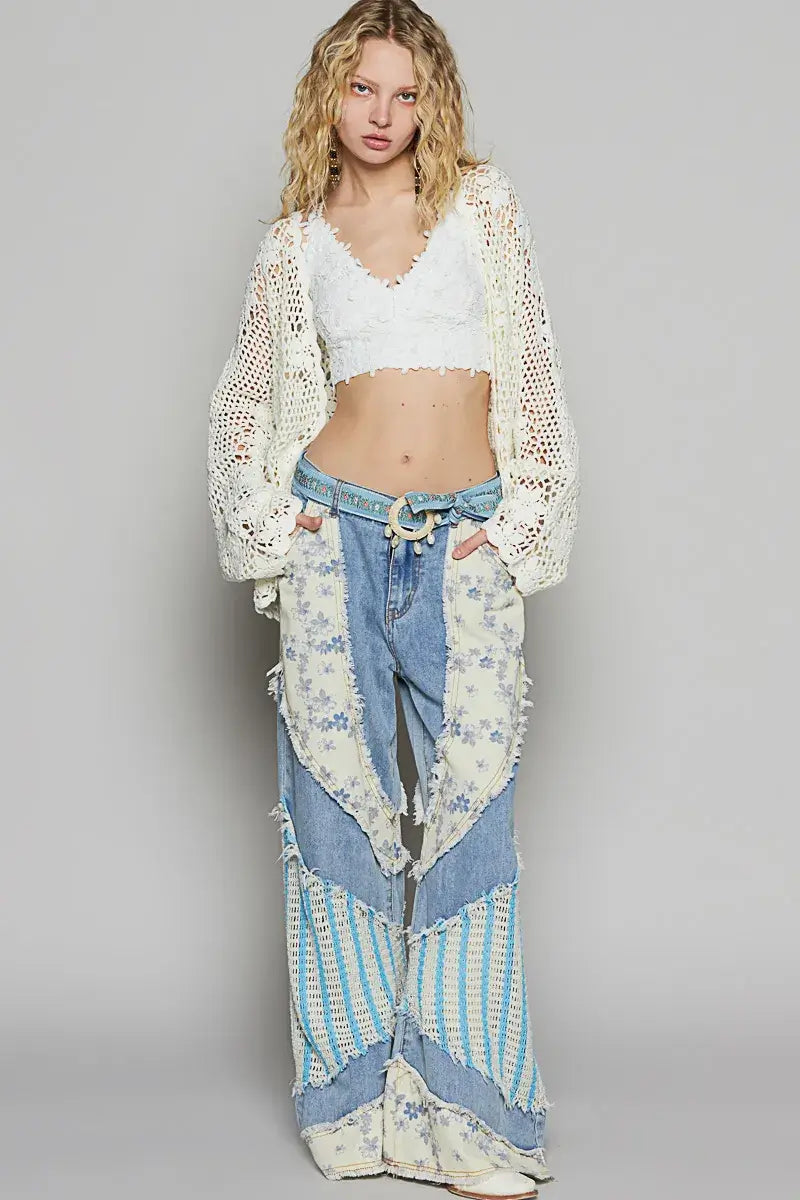 POL Crochet Open-Front Cardigan