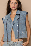 POL Cropped Denim Jacket with Functional Zipper Detail