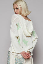 POL Distressed Lace-Up Star Pattern Hooded Hooded Sweater