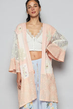 POL Double Gauze and Lace Mix Cardigan with Embroidered Detail