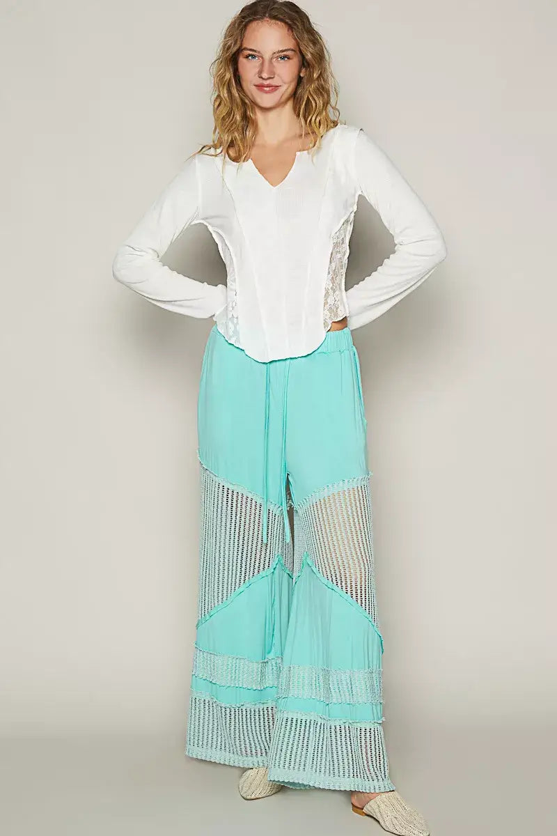 POL Drawstring Elastic Waistband Wide-Leg Pants