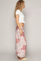 POL Drawstring Floral Patchwork Wide leg Pants