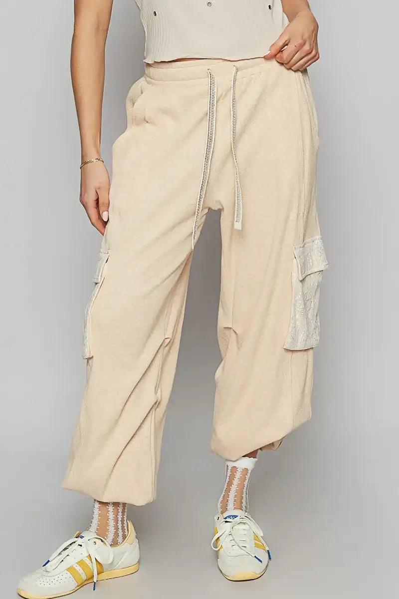 POL Drawstring Lace Pocket Patch Joggers