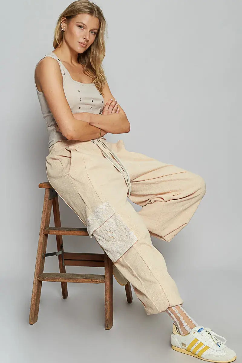 POL Drawstring Lace Pocket Patch Joggers