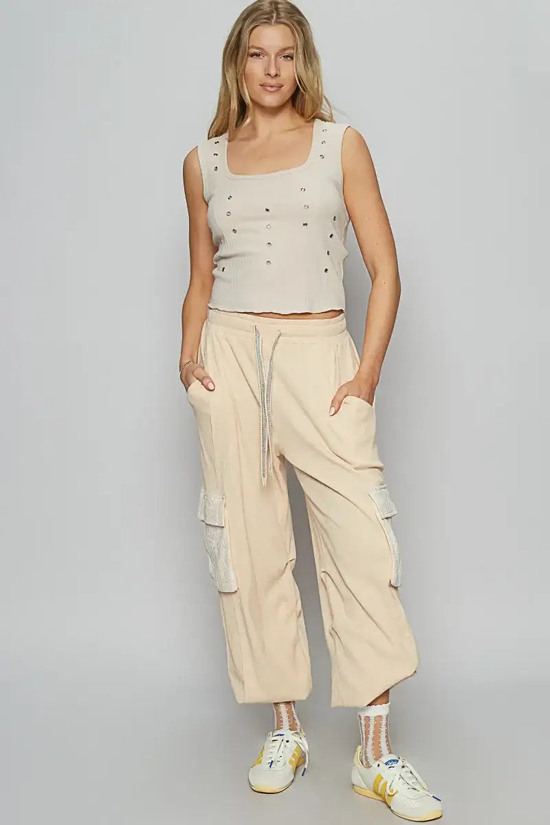 POL Drawstring Lace Pocket Patch Joggers