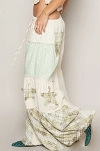 POL Drawstring Star Patch Contrast Wide Leg Pants