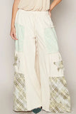 POL Drawstring Star Patch Contrast Wide Leg Pants