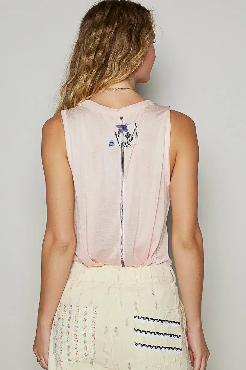 POL Floral Detail Pocket Patch Tank Top