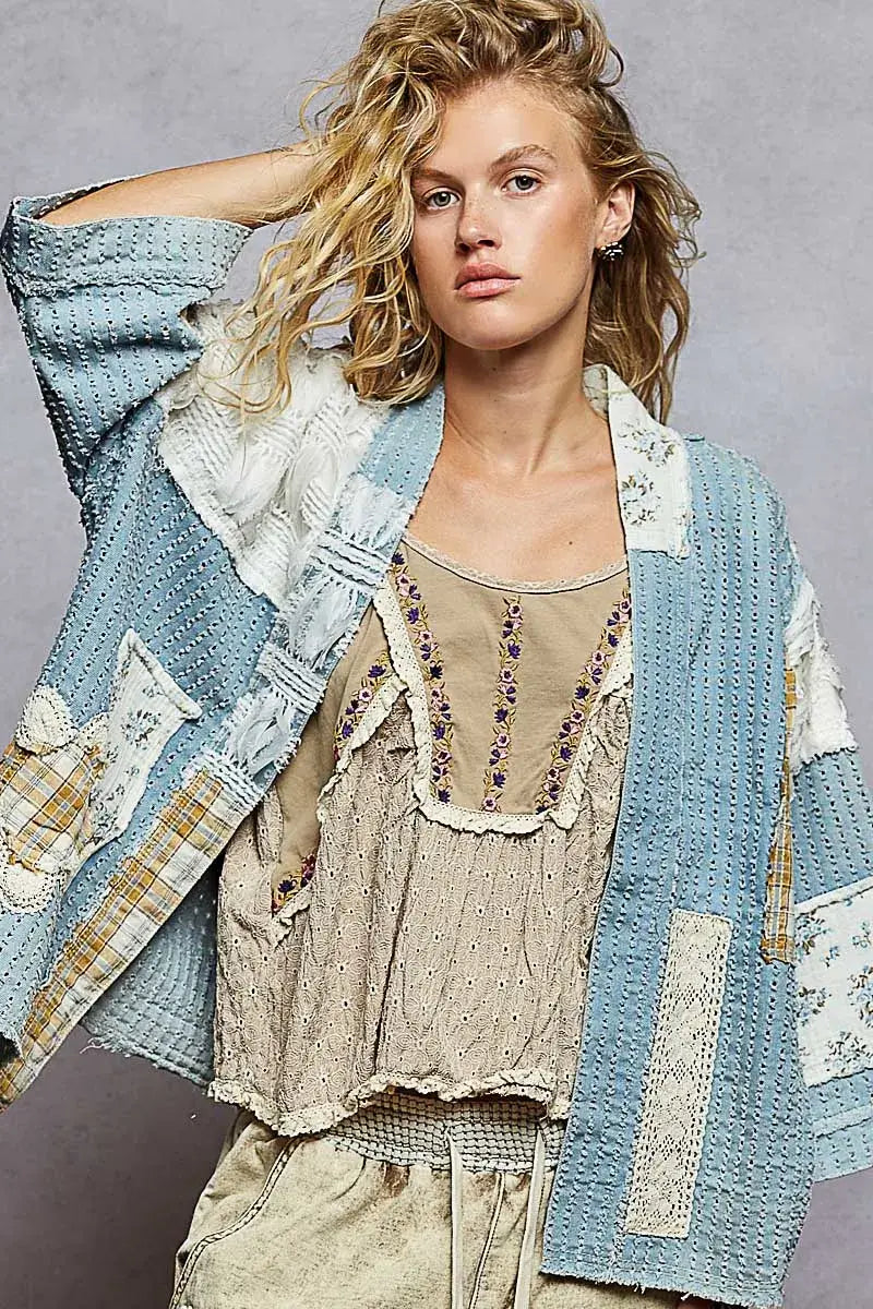 POL Floral Patches Open Front Cardigan