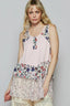 POL Floral Print Scoop Neck Tank with Lace Trim