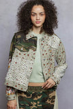 POL Floral Printed French Terry Jacket with Crochet Contrast