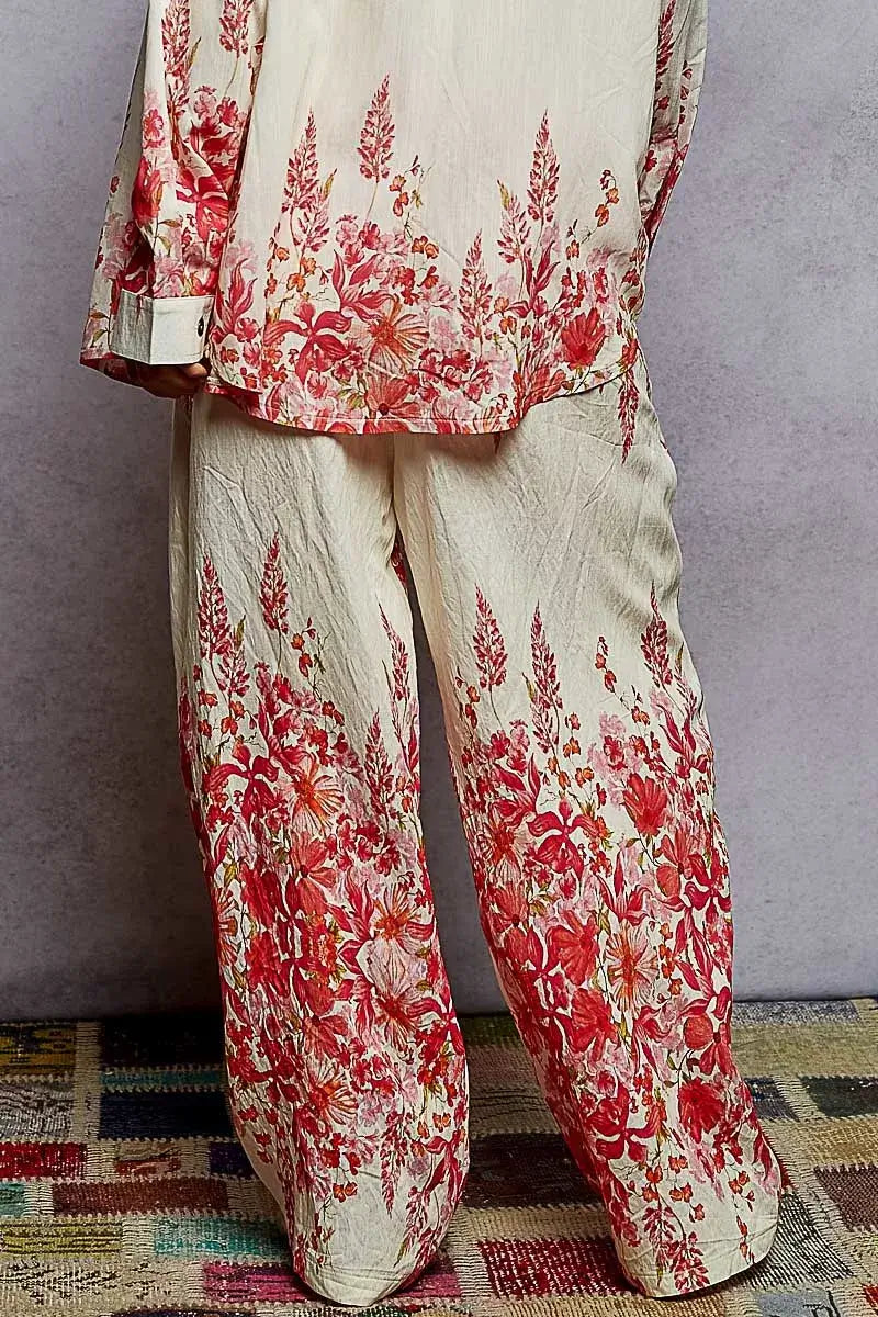 POL Floral Printed Woven Wide Leg Drawstring Pants
