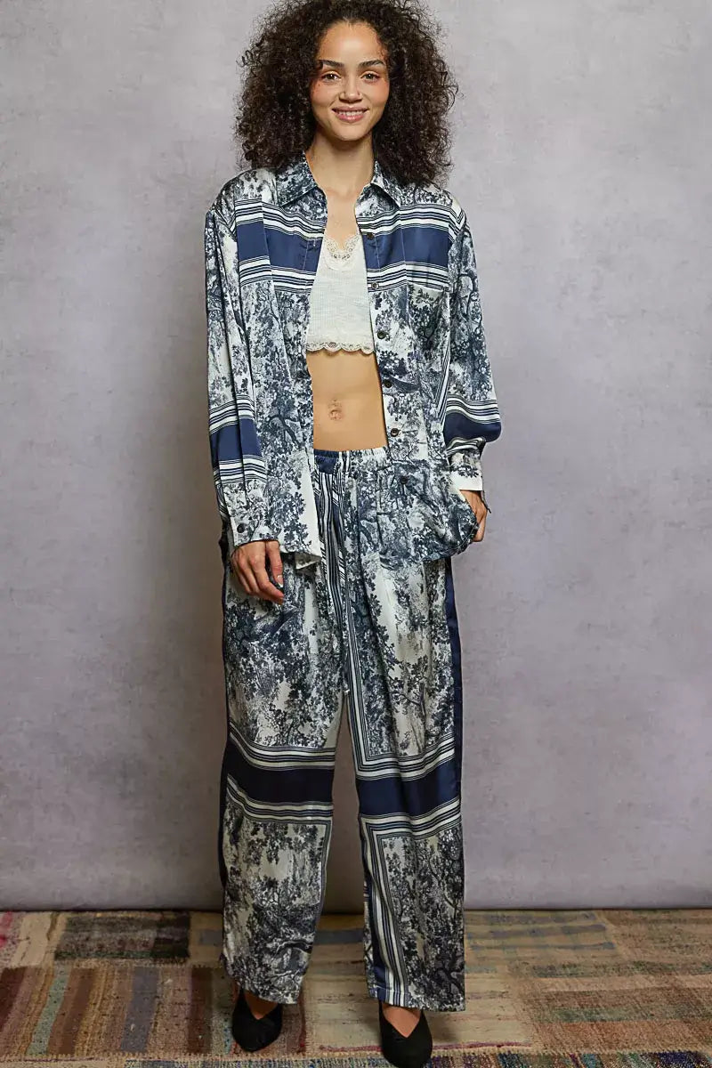 POL Floral Printed Woven Wide Leg Drawstring Pants