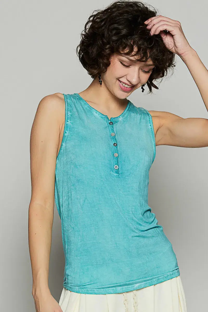 POL Half Button Round Neck Washed Tank Image principale du produit