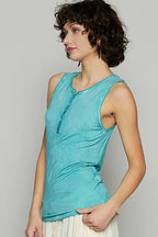 POL Half Button Round Neck Washed Tank
