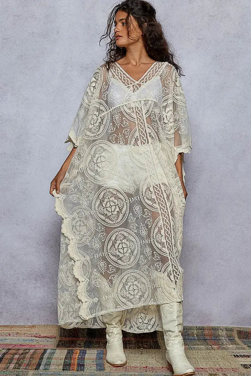 POL Lace Embroidered Beach Cover Up Kaftan