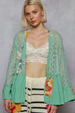 POL Lace Ruffled Hem Open Front Cardigan