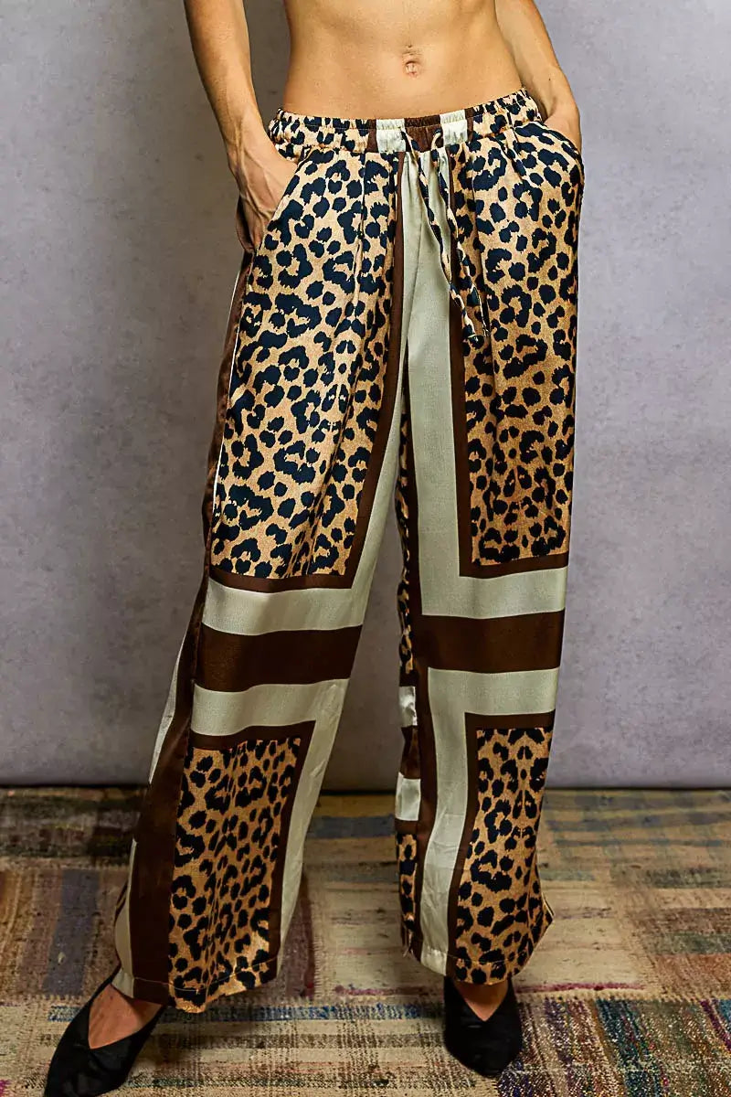 POL Leopard Printed Woven Wide Leg Drawstring Pants Image principale du produit