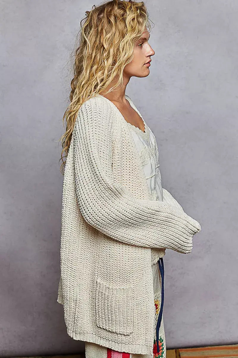 POL Open Front Knit Cardigan with Front Pocket