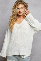 POL Oversized V-Neck Knit Top
