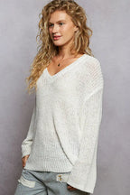 POL Oversized V-Neck Knit Top
