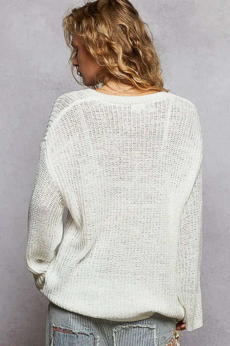 POL Oversized V-Neck Knit Top