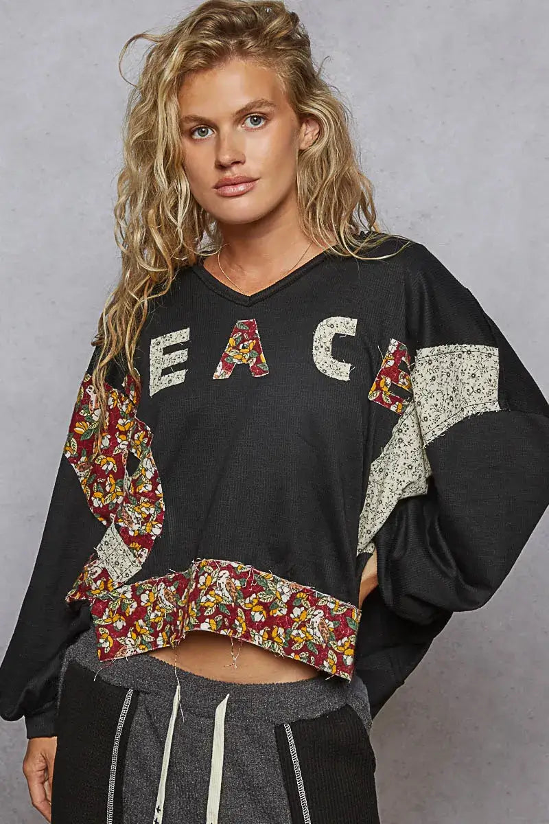 POL Peace Patch Floral Long Sleeve Hoodie Image principale du produit
