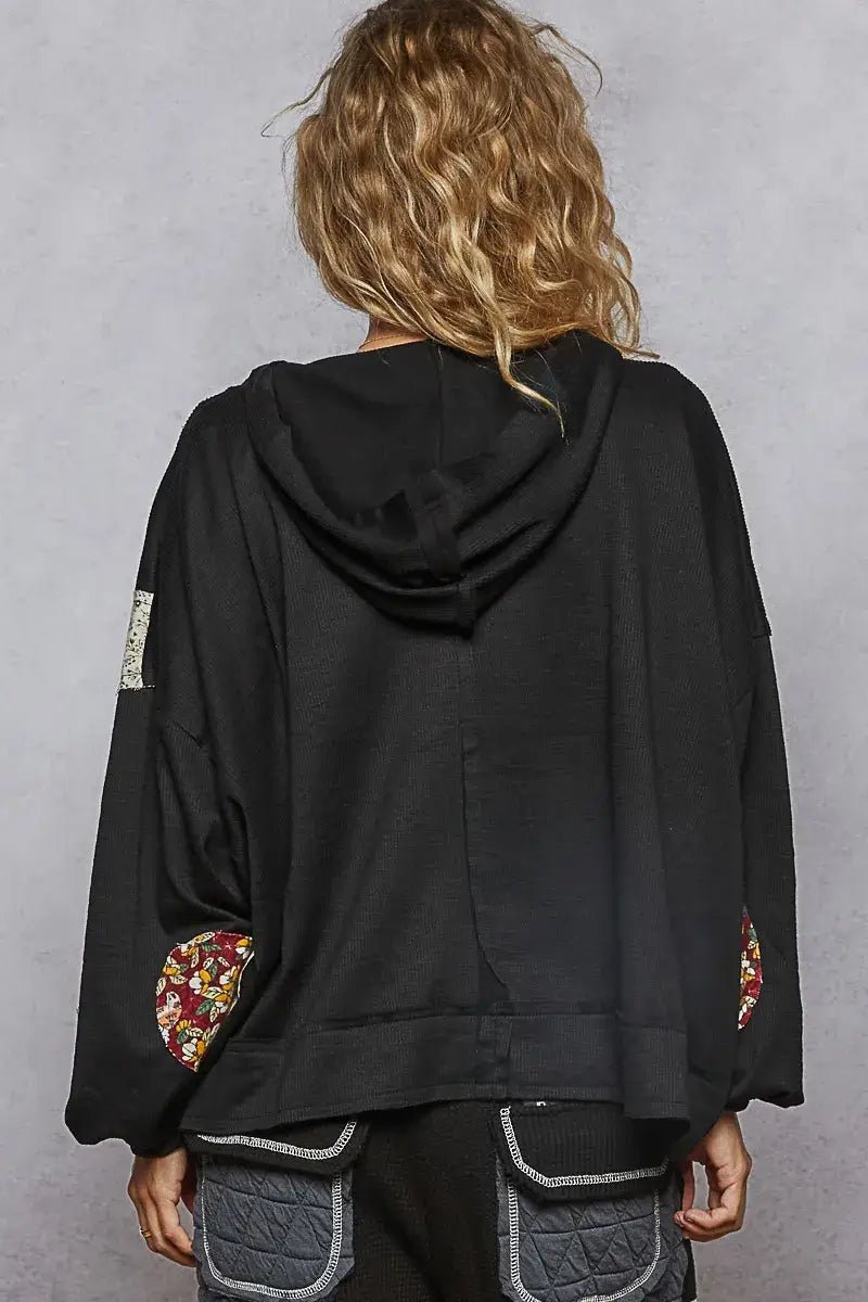 POL Peace Patch Floral Long Sleeve Hoodie