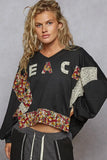 POL Peace Patch Floral Long Sleeve Hoodie