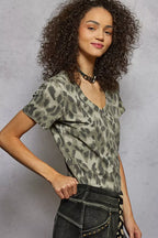 POL Printed V-Neck Short Sleeve T-Shirt